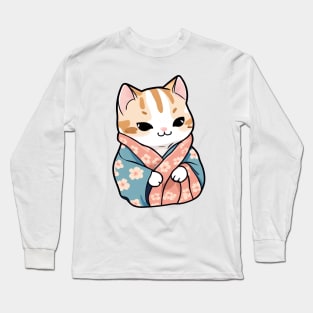 Cute cat in a kimono Long Sleeve T-Shirt